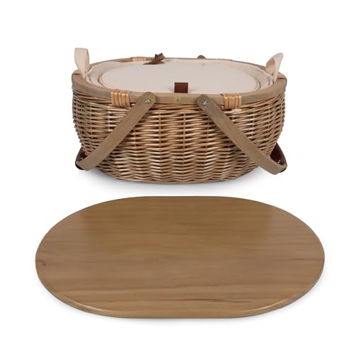 PICNIC TIME Sequoia Picnic Basket with Cooler Compartment, Woven Picnic Basket with Removeable Cooler Bag, Vintage Wicker Picnic Basket, (Beige)
