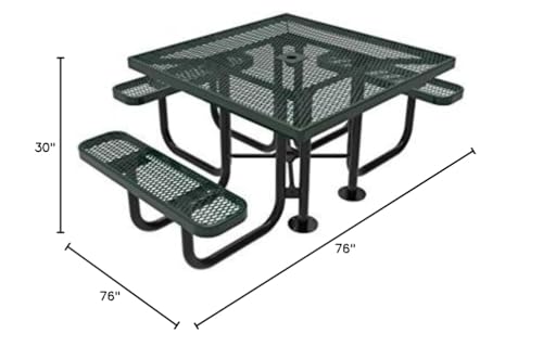 COATEDOUTDOORFURNITURE Heavy-Duty Portable ADA-Compliant Outdoor Picnic Table with Umbrella Hole, Expanded Metal Patio Dining Furniture Made in America (46" Square Top, Green) - color: Green, Expanded Metal, size: 46 In, Square Handicap