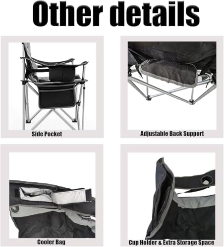 Wild Scape Oversized Folding Camping Chair for Adults, Foldable Beach Chairs with Cup Holder, Cooler Pocket, Storage Bag, Heavy Duty, Portable Fishing Chair for Outdoor, Garden Picnic, Grey & Black - color: Black