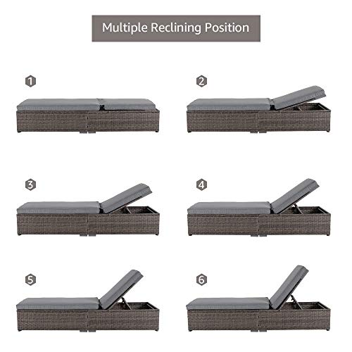 Patiorama Outdoor Patio Chaise Lounge Chair, Elegant Reclining Adjustable Pool Rattan Chaise Lounge Chair with Cushion, Grey PE Wicker, Steel Frame, for Deck, Poolside, Backyard (Light Grey) - color: Grey