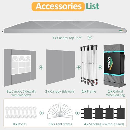 COBIZI 10x30 Party Tent: 10x30 Pop Up Canopy with Wheeled Bag - Tents for Parties with Patented Center-Lock Tech, 420D Waterproof Fabric, Easy Setup Canopy Tent with Removable Sidewalls, (Gray) - color: Gray, size: 10x30ft With 5 Sidewalls