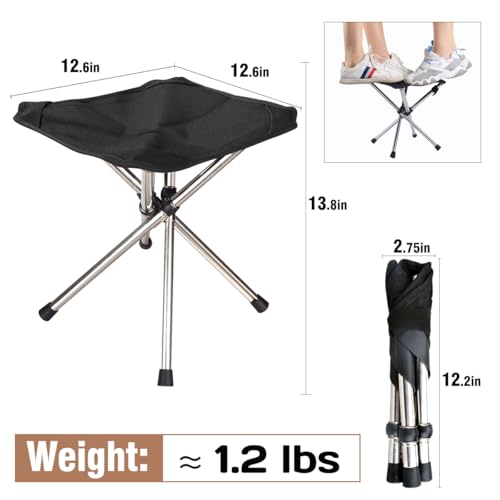 Ultra-Lightweight Camping Stoo - 260lbs Capacity | 13.8in Expanded Height | 1.2lbs Ultra-Light & Waterproof | 1-Pull Quick Setup for Camping, Hiking, Fishing, BBQ & Waiting in Line (Black) - color: Black