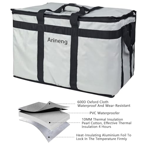 Food Delivery Insulated Bag, Insulated Cold Meal Bag, Built-in Base Plate, For Hot and Cold Food Takeout, Commercial Catering Transportation - 23 * 14 * 15 inches (Partitioned, Grey) - color: Grey, style: Partitioned