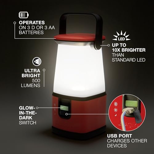ENERGIZER WeatheReady LED Camping Lantern PRO-360, IPX4 Water Resistant Tent Light, Ultra Bright Battery Powered Lanterns for Camping, Outdoors, Emergency Power Outage - color: Red