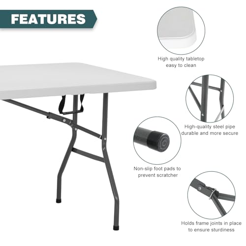 FDW 6 Foot Outdoor Dining Table, Foldable Portable Rectangular Plastic Folding Table with Built in Carrying Handle for Party and Wedding Use, White - color: White, size: 6 FT