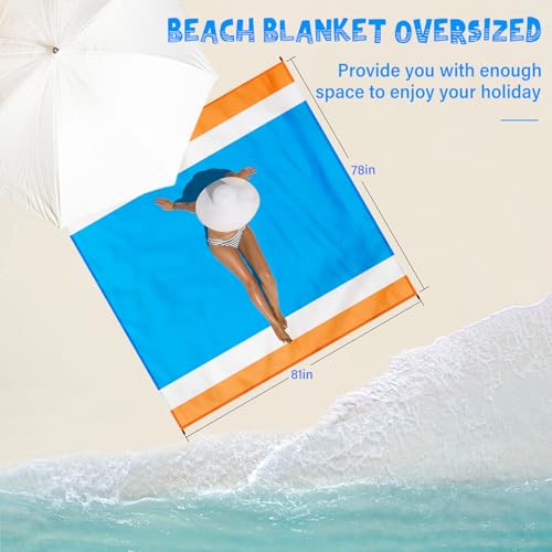 Beach Blanket 78''×81'' - Waterproof Sandproof Sand Free Oversized Mat for 1-5 Adults, Lightweight Durable Compact for Beach Travel Camping Hiking Picnic - color: Blueorange, size: 78"x81"