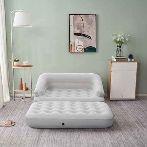 Inflatable Couch Flocked Air Sofa Bed, Blow Up Sofa for Camping, Gray - color: Grey