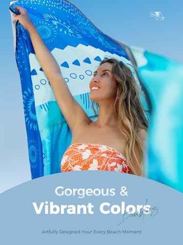 Diveblues Beach Blanket Oversized Extra Large 110" * 118"/ 9 * 10 Ft,Beach Mat Waterproof Sandproof,Soft and Durable, Picnic Mat for Travel Camping, Beach Vacation,4 Stakes & 1 Travel Bag - color: Dream Turtle