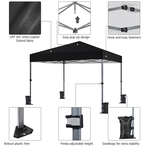 Yaheetech 10x10 Pop Up Canopy Easy Set-up Tent, Portable Outdoor Canopy Instant Tent, Commercial Gazebo with Wheeled Carry Bag & 4 Sandbags for Home, Party & Outdoor Activities, Black - color: Black, size: 10x10