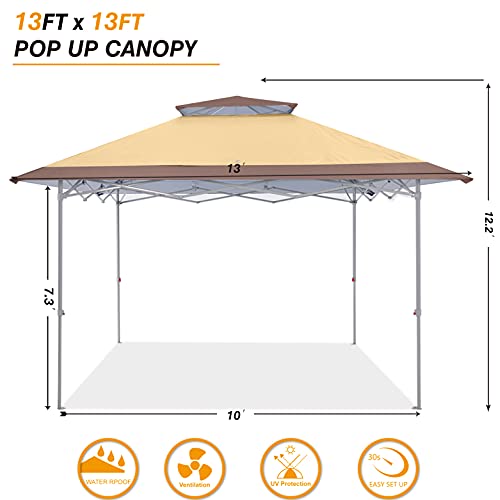COOSHADE 13x13Ft Pop Up Canopy Tent Instant Folding Shelter 169 Square Feet Large Outdoor Sun Protection Shade(Beige) - color: Beige1