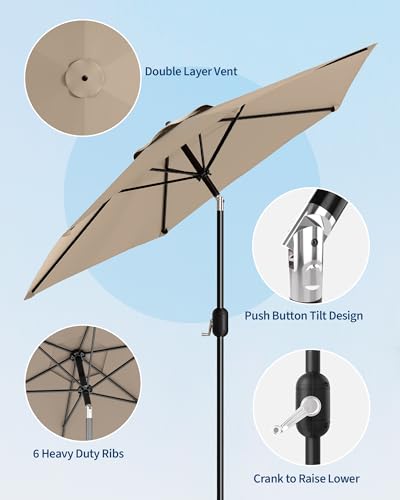 GarveeLife Outdoor Patio Umbrella, Table Market Umbrella with Push Button Tilt and Crank, 8 Sturdy Ribs UV Protection Waterproof for Garden, Deck, Backyard, Pool - color: Light Tan, size: 7.5FT