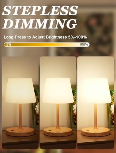 Kakanuo Cordless Shower Lamp Waterproof, Cordless Lamp with 4000mAh Battery, Rechargeable Table Lamp, Touch Dimmable Desk Light for Outdoor, Kitchen, Bathroom, Camping, Patio, IP54 - color: Wood Grain