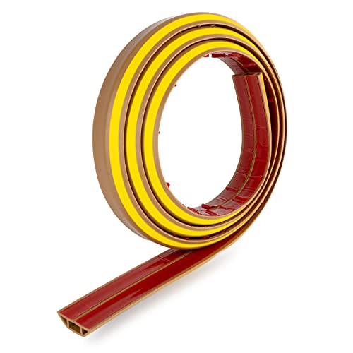 Rubber Bond Cord Cover Floor Cable Protector - Strong Self Adhesive Floor Cord Covers for Wires - Low Profile Extension Cord Covers for Floor & Wall - color: Brown Stripped - Two Thick Cords, size: 4 Feet