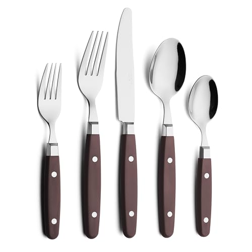 ANNOVA Silverware Set, Retro/Rivet Colorful Stainless Steel Tableware Kitchen Flatware Set Utensils, Includes Dinner Knives, Forks, Spoons, Salad Forks & Dessert Spoons (Chocolate Brown, 20 Pieces) - color: Chocolate Brown, size: 20 Pieces