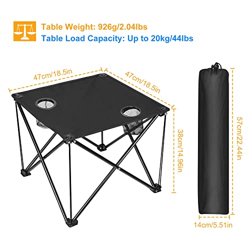 Foldable Camping Table Portable Beach Table Lightweight Picnic Table with Carry Bag Cup Holder Outdoor Travel Desk for Camping Hiking Picnics BBQs Beach Trips (Black)