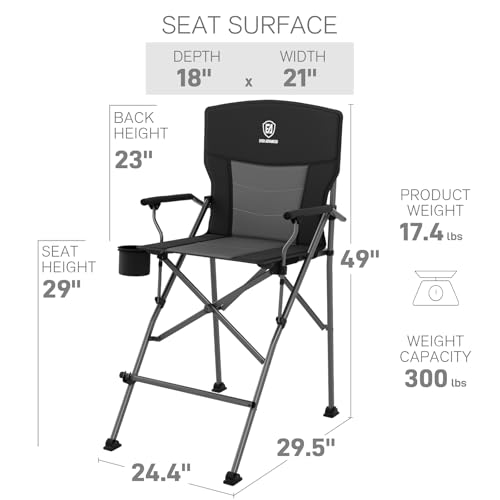 EVER ADVANCED Tall Camping Directors Chair with Cup Holder 31", Bar Height Folding Chair for Camping, Sports with Carry Bag, Mesh Pockets and Footrest, Heavy Duty 300 lbs, Black - color: Black, style: Fabric