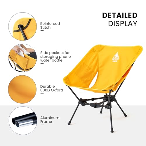 ONETIGRIS Tigerblade Camping Chair, Lightweight Folding Backpacking Hiking Chair, Compact Portable 330 lbs Capacity - color: Yellow