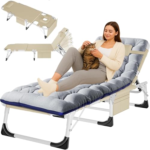 ABORON 4-in-1 Lounge Chair with Face & Arm Holes for Tanning, 440LB Heavy-Duty Folding Recliner with Plush Cotton Cushion, No Assembly Tri-Fold Guest Bed for Sunbathing, Poolside, Office Nap & Camping - color: Camel Hearth Standard