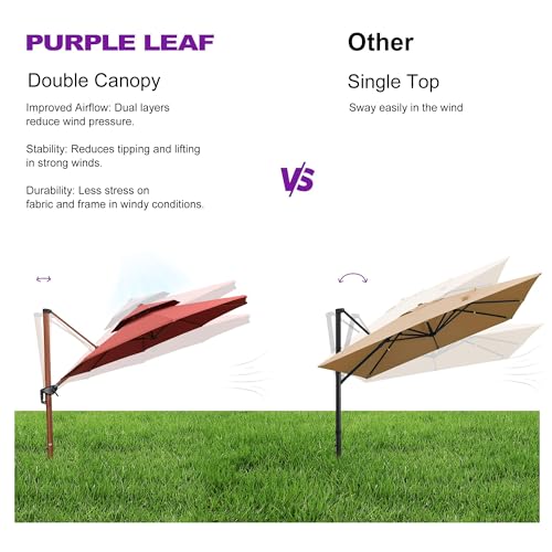 PURPLE LEAF Large 11ft Brick Red Cantilever Umbrella with Base, Windproof and UV Resistant - color: Brick Red, size: 11 Feet, style: Base Included