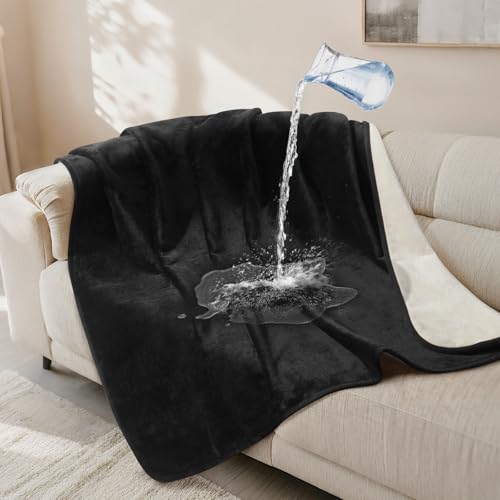 LOOBANI Waterproof Dog Blanket for Couch: Reversible Flannel Bed Blanket for Medium Large Dogs Liquid Proof, Soft Throw Blanket Couch Cover Protector for Sofa, Crate, Travel, 50" x 60", Black & Beige - color: Black+beige, size: 50" x 60"