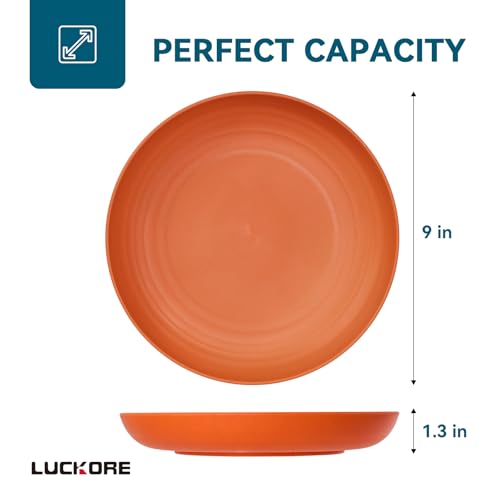 Luckore 9 inch Deep Dinner Plates Set of 12 Wheat Straw Plates, Unbreakable Dinner Dishes Alternative for Plastic Microwave and Dishwasher Safe for Kitchen with 4 Colors Classic Bright - size: 9in-12pack