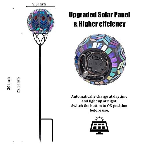 VCUTEKA Solar Lights Outdoor Garden Decor Mosaic Solar Garden Lights Waterproof Glass Ball LED Pathway Stake Light for Landscape Lawn Patio Yard Decoration 6 inch - color: Black