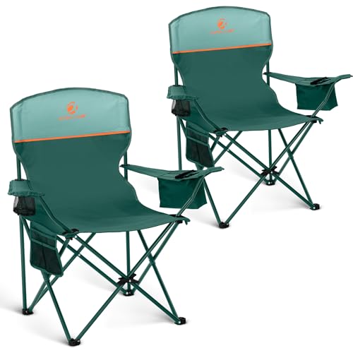 HIGH POINT SPORTS 2 Pack Portable Camping Chair for Adults, Folding Outdoor Camp Chair Lightweight Lawn Chairs Folding Collapsible Chair for Camping, Tailgates, Beach, Green, Support 250lbs - color: Green