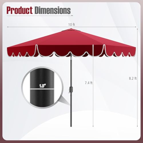 Tangkula 10 FT Patio Umbrella, 2-Tiers Scalloped Outdoor Table Market Umbrella with Tilt Adjustment, Crank, 8 Sturdy Ribs for Pool, Deck, Backyard (Red) - color: Red, size: 10Ft
