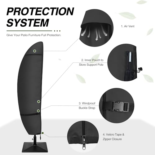 Porch Shield Patio Umbrella Cover - Outdoor Waterproof Garden Offset Banana Parasol Cover Fits Cantilever Offset Umbrella 7.5-11.5 Feet, Black - color: Black, size: Fits Offset Umbrella 7.5 - 11.5 Feet DIA