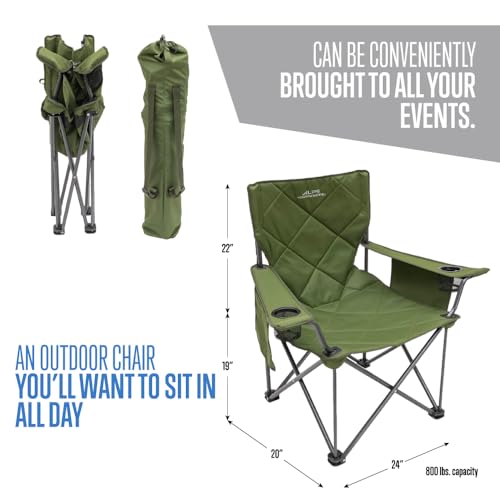ALPS Mountaineering King Kong Camping Chairs for Adults with Mesh Cup Holders and Pockets, Built Durable and Reliable with Compact Foldable Steel Frame - color: Green