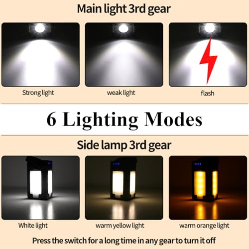 Solar Rechargeable Camping Lantern, IPX4 Waterproof Camping Light with 6 Lighting Modes, Portable Emergency Light for Tent, Travel, Power Outages, Fishing, Hunting, Exploring