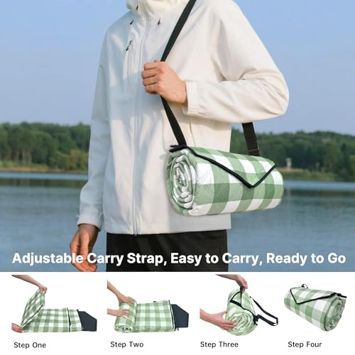 TigeJoy Extra Large Picnic Blanket Waterproof Foldable 118''x118'', Outdoor Picnic Mat Beach Blanket Sandproof for Park, Grass, Travel, Hiking, Camping Essentials, Gingham Picnic Blanket - color: Green, size: 9'10" x 9'10" (Rectangular)