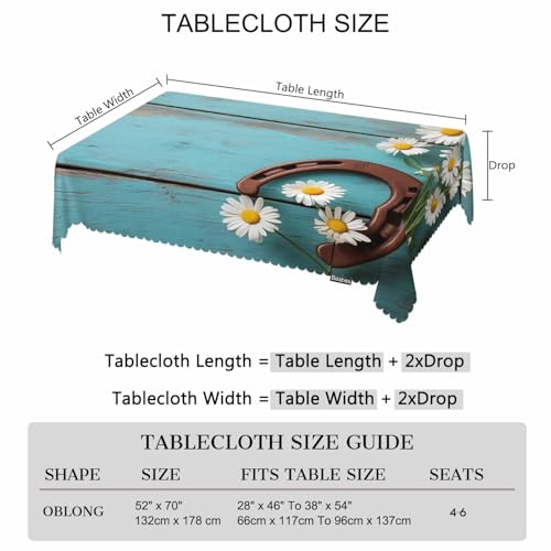 Daisy Dinner Table Cloths Rustic Wooden Horseshoe Daisy Decorative Tablecloth for Rectangle Tables 52"X70", Heavy Duty Table Covers Tablecloths for Kitchen Patio Banquet - color: Daisy