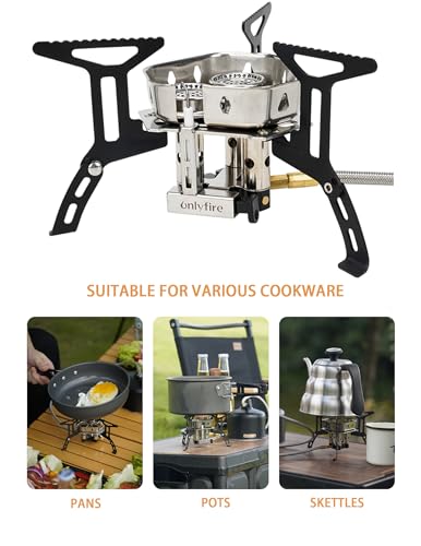 ONLYFIRE OUTDOOR LIVING Portable Camping Gas Stove 6800W, Small Backpacking Stove with Propane Gas Adapter, Mini Foldable Camp Stove with Carry Bag for Picnic Camping Hiking Emergency Use, GS334-2A