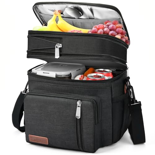Lunch Box & Lunch Bag for Men Women, Large Insulated Adult Lunch Box Leakproof Lunchbox Cooler Bag for Work Picnic Beach,16L, Black - color: Midnight Black