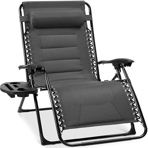 Best Choice Products Oversized Padded Zero Gravity Chair, Folding Outdoor Patio Recliner, XL Anti Gravity Lounger for Backyard w/Headrest, Cup Holder, Side Tray, Polyester Mesh - Gray - color: Grey