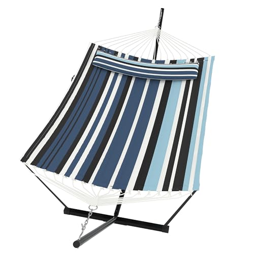 KYBOLT 2 Person Double Hammock with Stand & Pillow, 450 LBS Heavy Duty Outdoor Hammock with Balance Rope for Patio Backyard Poolside