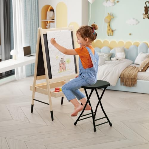 Folding Stool with Handle, Pack of 2 Folding Bar Stool with Non-Slip Feet, 18 Inch Foldable Stool for Camping, Indoor and Outdoor Stools, Black - color: Black-2, size: Pack of 2