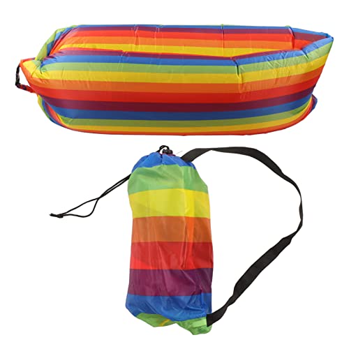 Inflatable Sofa, Portable Inflatable Lounger Couch with Tear 190T Polyester Fabric, No Pump Needed Wind Fill Design, Includes Storage Bag for Camping Garden (Rainbow) - color: Rainbow