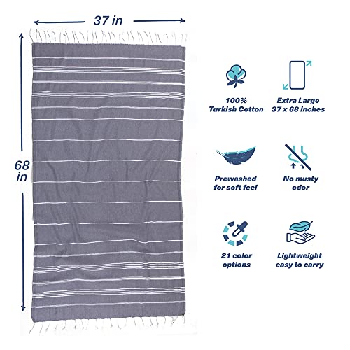 Hencely Turkish Beach Towel 37x68 Oversized, Sand-Free, Quick-Dry, Lightweight - Travel Essential for Pool & Bath - Striped 100% Cotton Bathroom Towels Accessories Gift (Gray) - color: Gray