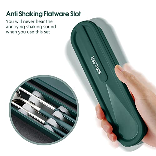 Travel cutlery set, 18/8 stainless steel cutlery, Reusable utensils set with case, Portable Silverware Lunch Box for Camping and Office (Green/knife set) - color: Dark Green