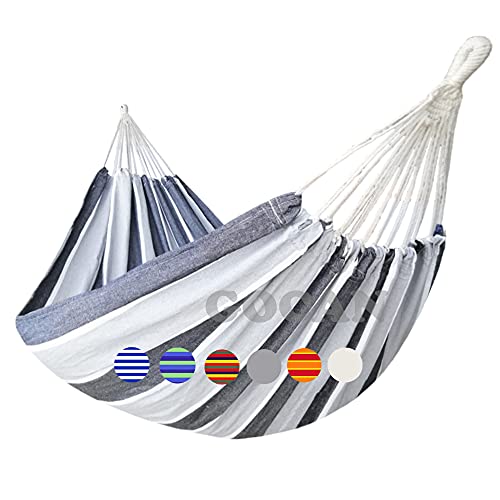 GOCAN Brazilian Double Hammock 2 Person Extra Large Canvas Cotton Hammock for Patio Porch Garden Backyard Lounging Outdoor and Indoor (Gray Stripe) - color: Gray Stripe, size: XX-Large