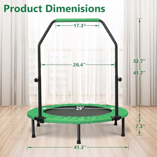 HYD-Parts 40" 48" Mini Trampoline for Adults and Kids Exercise Rebounder with Adjustable Bar Fitness Trampoline Indoor Max Load 330 440lbs - color: Green-40in