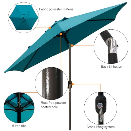 Blissun 7.5 ft Patio Umbrella, Yard Umbrella, Outdoor Market Umbrella with Push Button Tilt Crank (Cerulean) - color: Cerulean