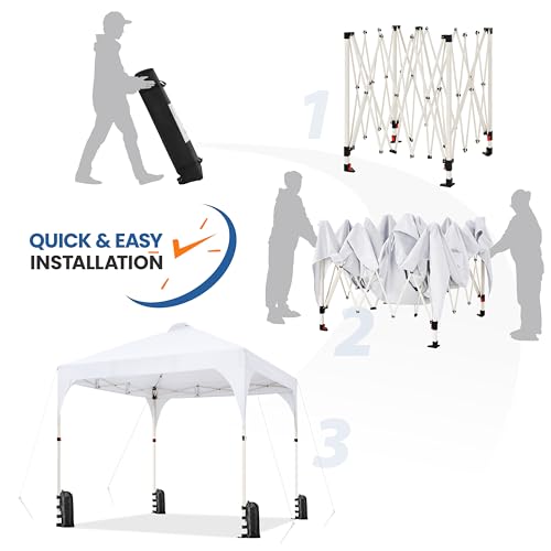 Yaheetech 6.6x6.6 Pop Up Canopy Tent with Vent, Easy Set Up Tent, Instant Sun Shelter Canopy with Wheeled Bag, 4 Sandbags, 8 Stakes & 4 Ropes, for Parties, Beach, Outdoor, White - color: White, size: 6.6×6.6