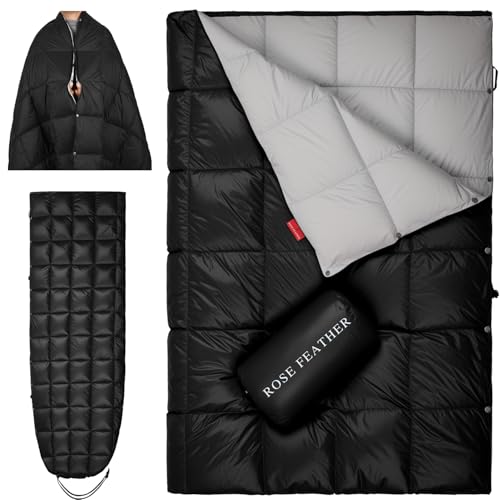 Down Camping Blanket - Lightweight, Packable, Warm & Puffy Outdoor Travel Quilt for Sleep, Hiking, Backpacking, Stadium, Festivals, Water-Resistant Sleeping Bag 55"x79" - color: Midnight Black, size: 1LB 6OZ / 79" x 55"