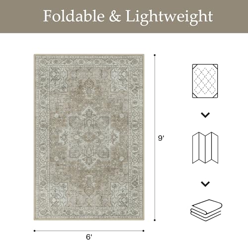 GENIMO Outdoor & Indoor Area Rug 6'x9', Waterproof, Non-Shedding, Easy Cleaning, Boho Mat for Patio, Living Room, Balcony, Dining Room, RV, Deck, Bedroom, Camping, Outside Carpet,Coffee Beige - color: Coffee Beige, size: 6' x 9' (Rectangular)