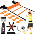 GHB Pro Agility Ladder Soccer Kick Trainer Set 20ft 12 Rung 10 Cones and 4 Stakes Speed Agility Football Training Equipment with Carrying Bag - color: Orange