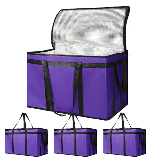 Bodaon 4-Pack Cooler Insulated Food Delivery Bag, Rideshare Delivery Bag, XXX-Large Thermal Bags for Catering/Hot Pizza, Travel/Camping/Picnic/Grocery Reusable Warmer Frozen, Purple-Black Edge - color: Purple, size: XXX-Large