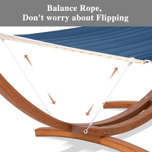 SUNCREAT Hammocks Double Hammock with 13.5 ft Wooden Stand Included, Outdoor Hammocks for Outside, 475 lbs Capacity, Navy - color: 03-blue Navy